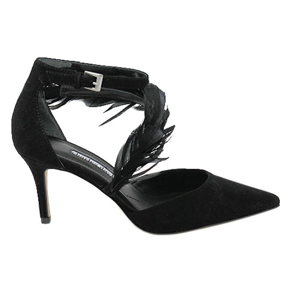 NWOT Charles David BlK Suede Feather Ankle Strap Pointed Toe Pump Stiletto SZ 10